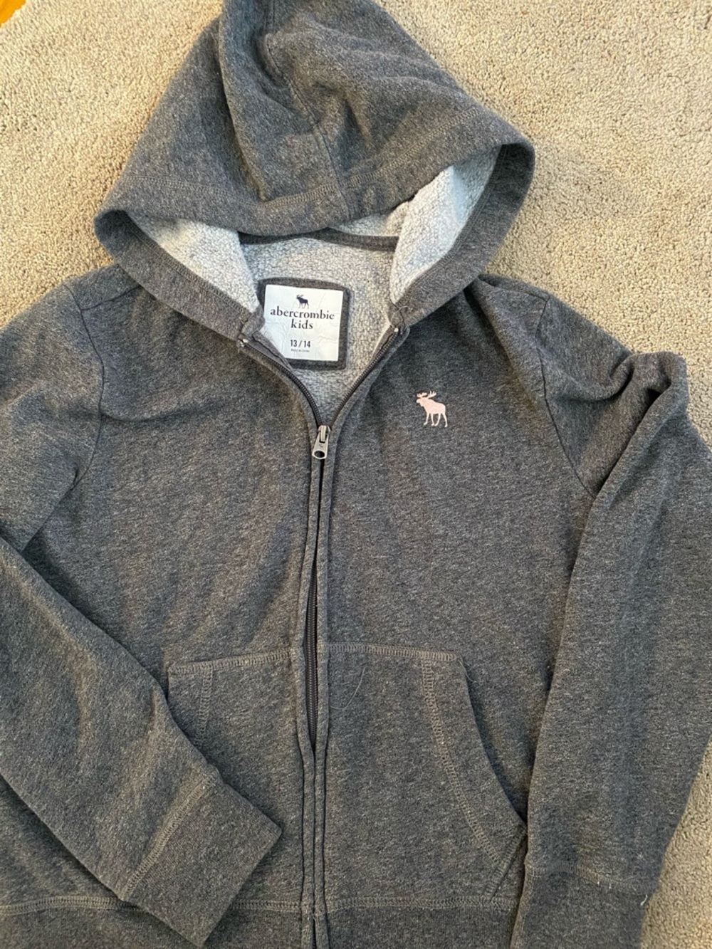 abercrombie kids Gray Hooded Zip Jacket with Pink Logo